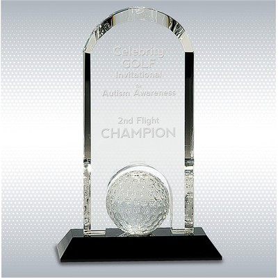 9'' Clear Crystal Dome w/Inset Golf Ball Award On Black Pedestal Base