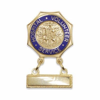 7/8" Enameled Brass Hospital Volunteer Service Lapel Pin with Blank Bar