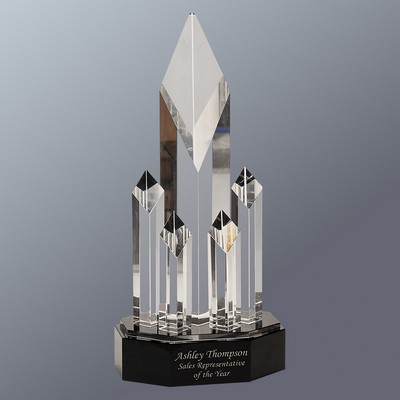 Crystal Five Rising Diamonds on Black Pedestak Base, 5-1/4"x 11"H)