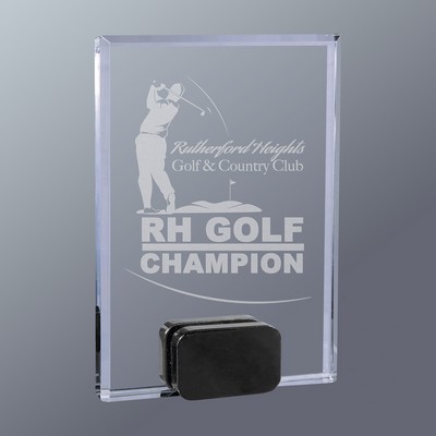 Crystal Rectangle with Black Cube Base, Small (5"x 7"H)