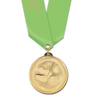 Golf Brite Laser Medal w/Satin Neck Ribbon (2")