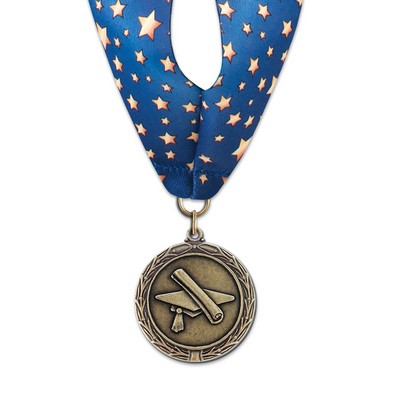 Graduation Cast MX Medal w/Stock Millennium Neck Ribbon (1½")