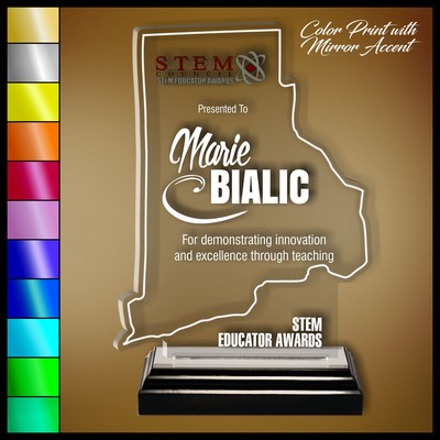 7" Rhode Island Clear Acrylic Award with Color Print and Mirror Accent