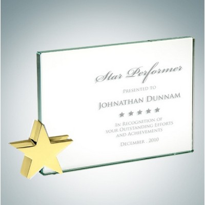 6" Achievement Jade Glass Award Plaque w/ Brass Star