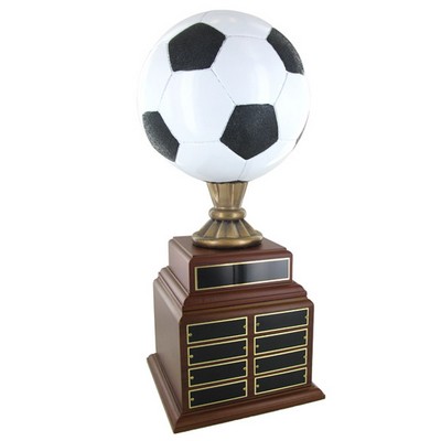 19" Painted Resin Soccer Perpetual Trophy w/8 ½" Painted Ball