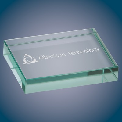 Jade Glass Squared Paperweight, 4"x3"