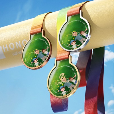 Round Man Made Crystal Aluminum Alloy Award Medal UV Coated On Background Side