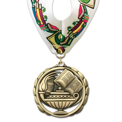 Lamp of Learning ES Medal w/Stock Millennium Neck Ribbon (2 3/8")