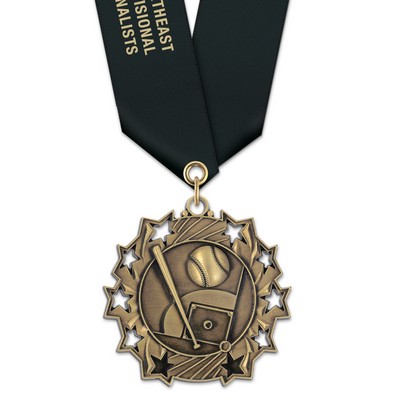Baseball TS Medal w/Satin Neck Ribbon (2¼")