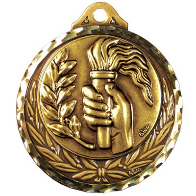 Stock Diamond Struck Medal (Torch & Hand) 2 3/4"