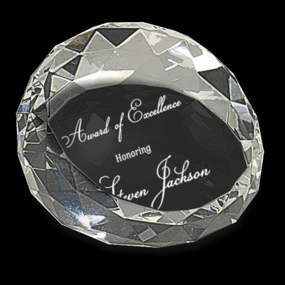 Clear Round Crystal Facet Paperweight (3½"x2")