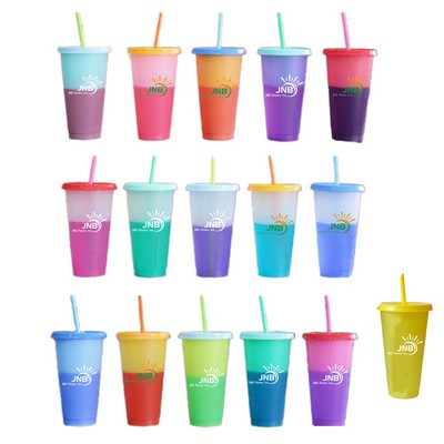 Color Changing Cups 24oz Reusable Plastic Cold Drink Cups with Lids and Straws