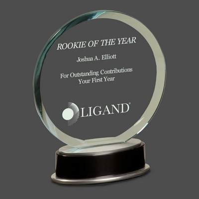 Jade Round Metro Glass Award w/Black and Silver Base (7¼")