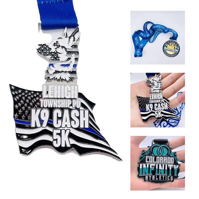Custom Single Sided 3D Metal Medal with Neck Ribbon