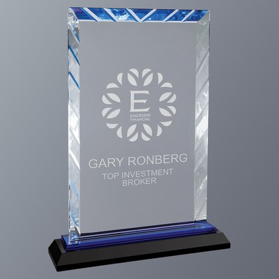 Blue Rectangle Accent Glass on Black Crystal Base, Large (6-3/4"x 9"H)