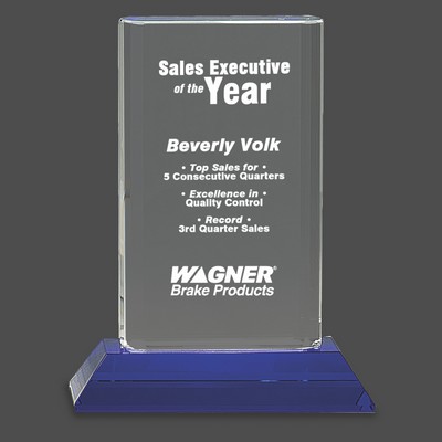 Crystal Cylinder Award on Blue Pedestal Base (7¾")