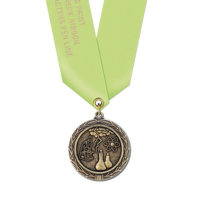Science Cast MX Medal w/Satin Neck Ribbon (1½")