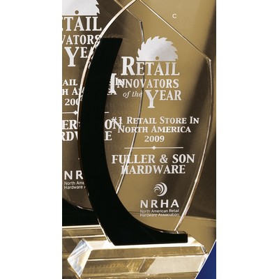 Clear Crystal Curve Award w/Black Stripe (8")