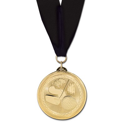 Golf Brite Laser Medal w/Grosgrain Neck Ribbon (2")