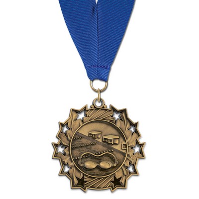 Swimming TS Medal w/Grosgrain Neck Ribbon (2¼")