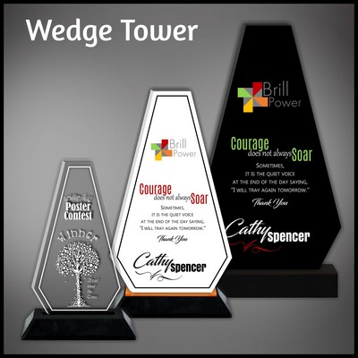 8" Wedge Tower Clear Budget Line Acrylic Award on a Black Base